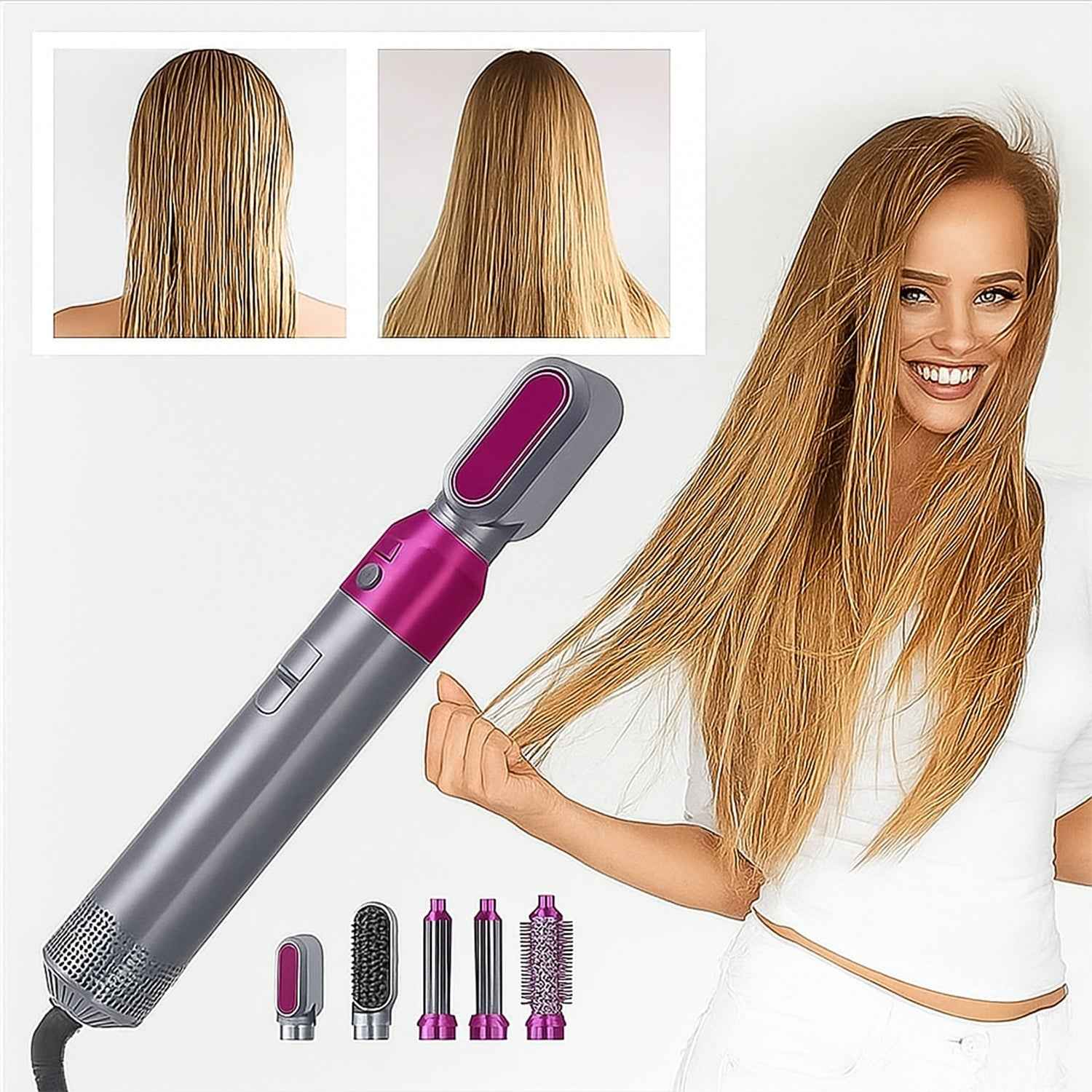 5 In 1 Hair Dryer Brush – Multifunctional Hot Air Styler with 1000W Power