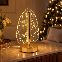 Golden Crystal Leaf LED Table Lamp – USB Charging & Warm Light