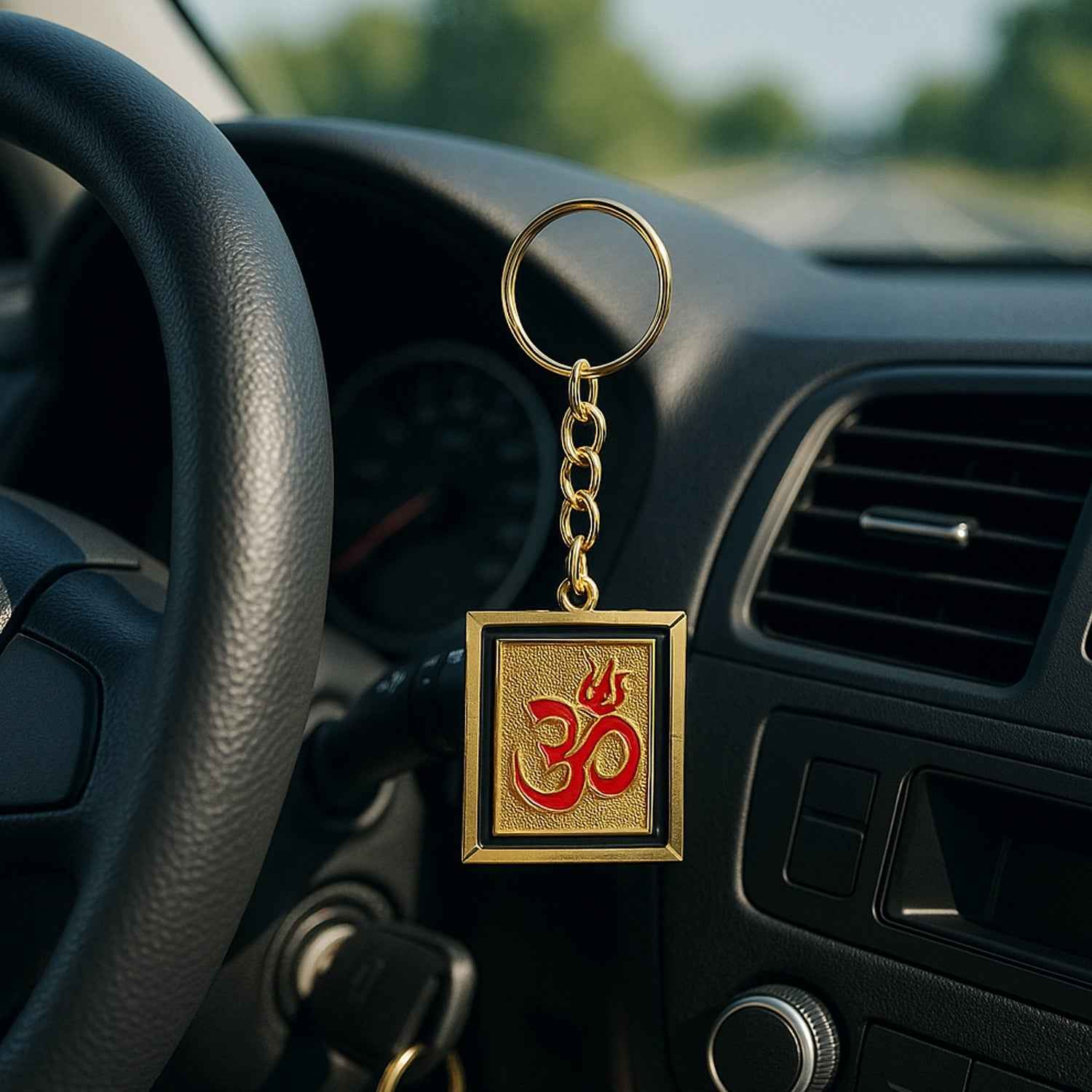 Om Trishul Keychain – Durable Golden Metal Accessory