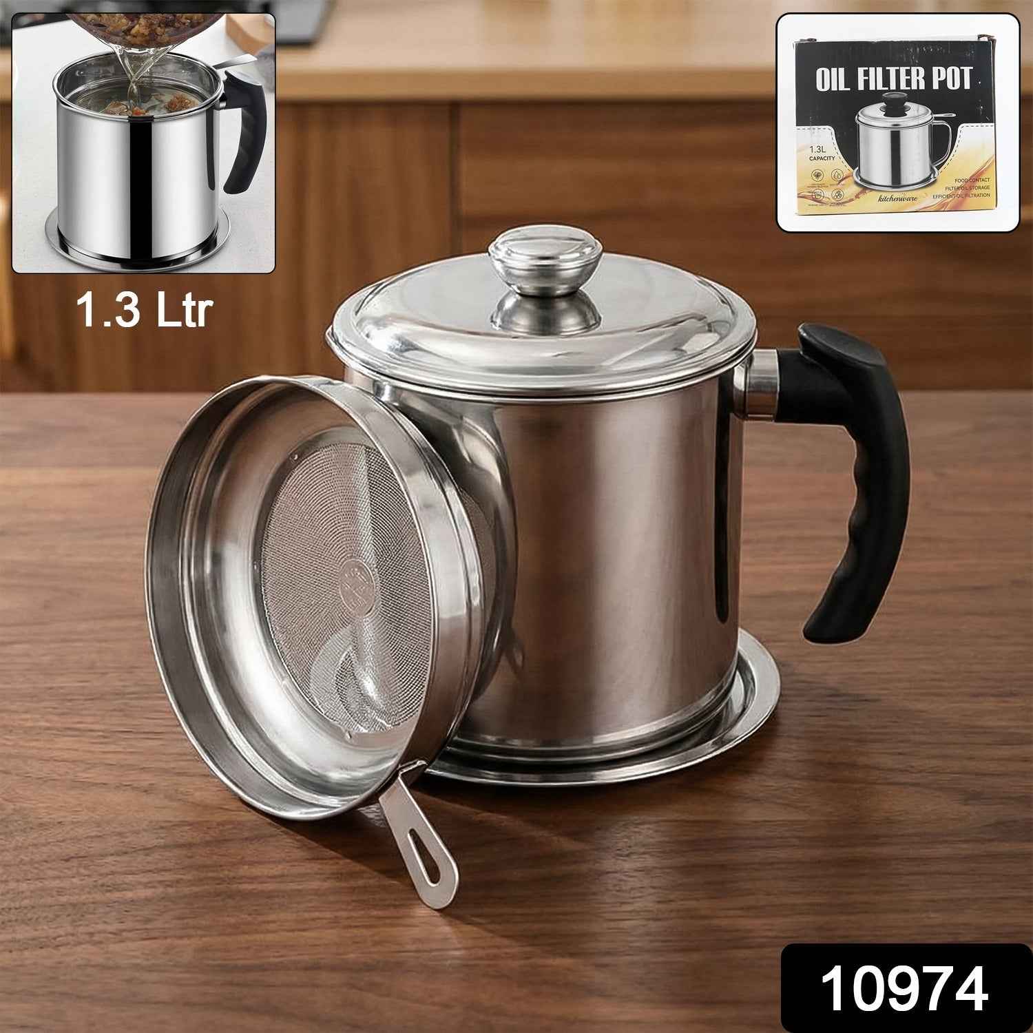 Stainless Steel Oil Filter Pot – 1.3L Durable & Reusable