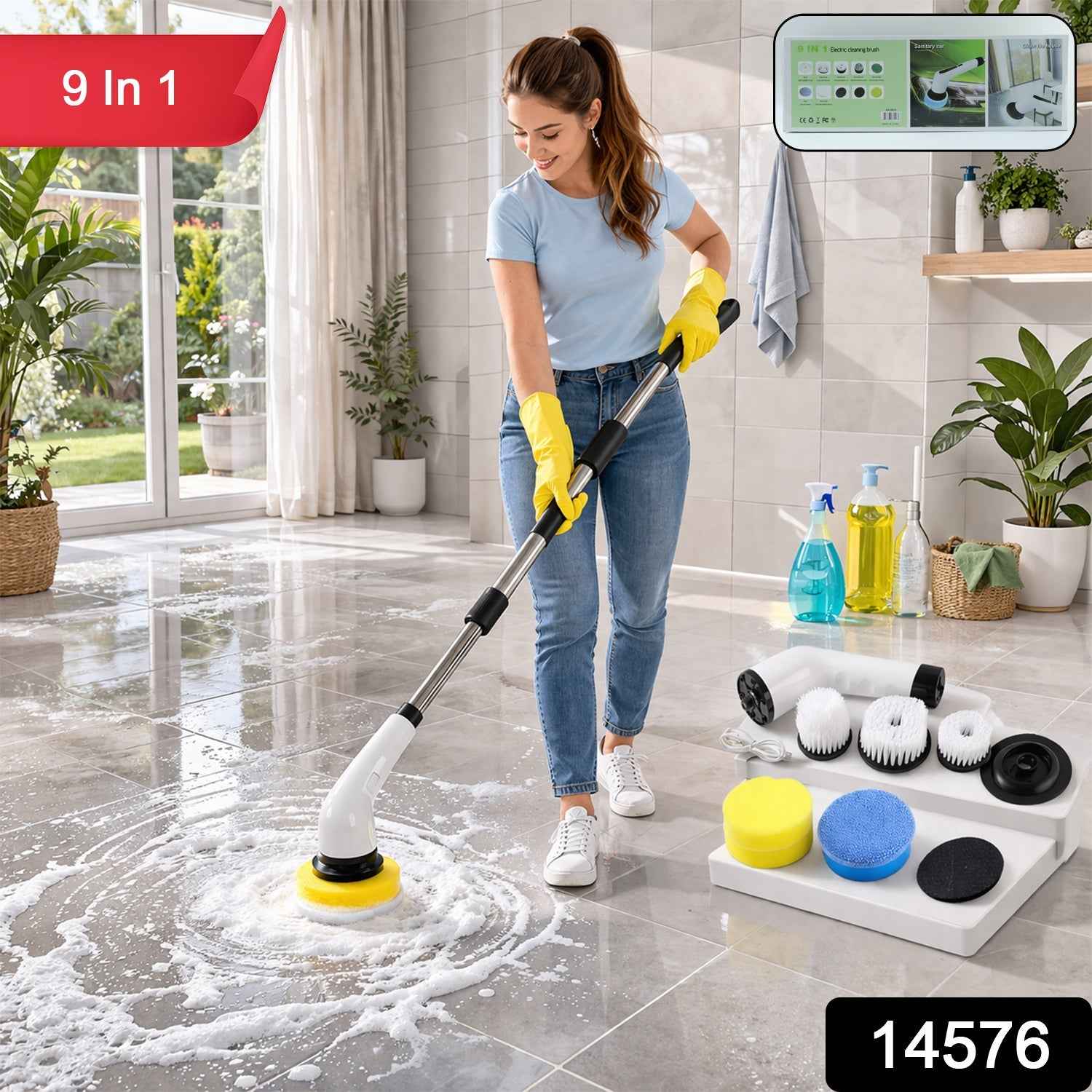 Electric Spin Scrubber – Cordless 9-in-1 Cleaner with Telescopic Handle