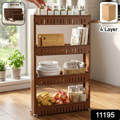 Multipurpose Plastic Storage Rack – 4 Layer with Wheels for Home