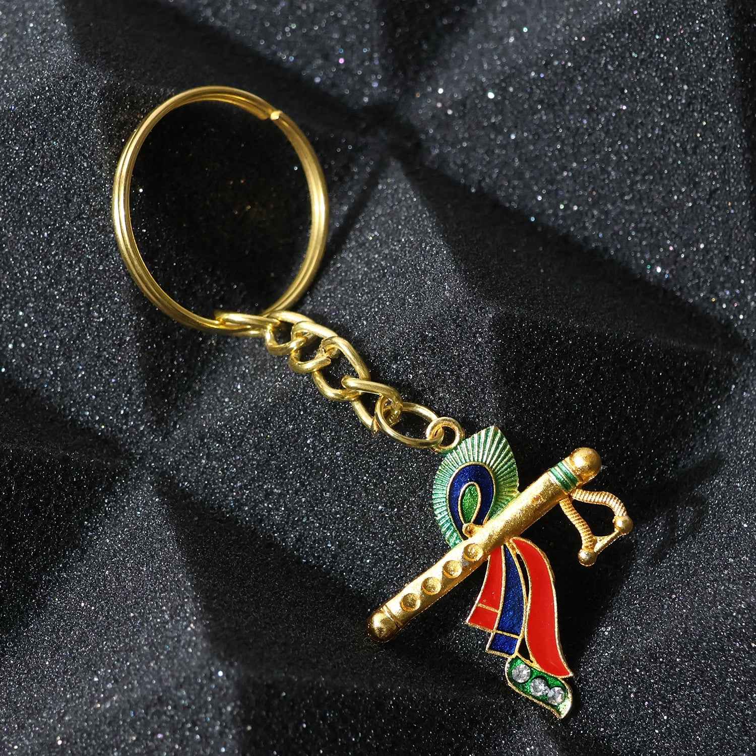 Krishna Flute Keychain – Durable Metal with Peacock Feather Design