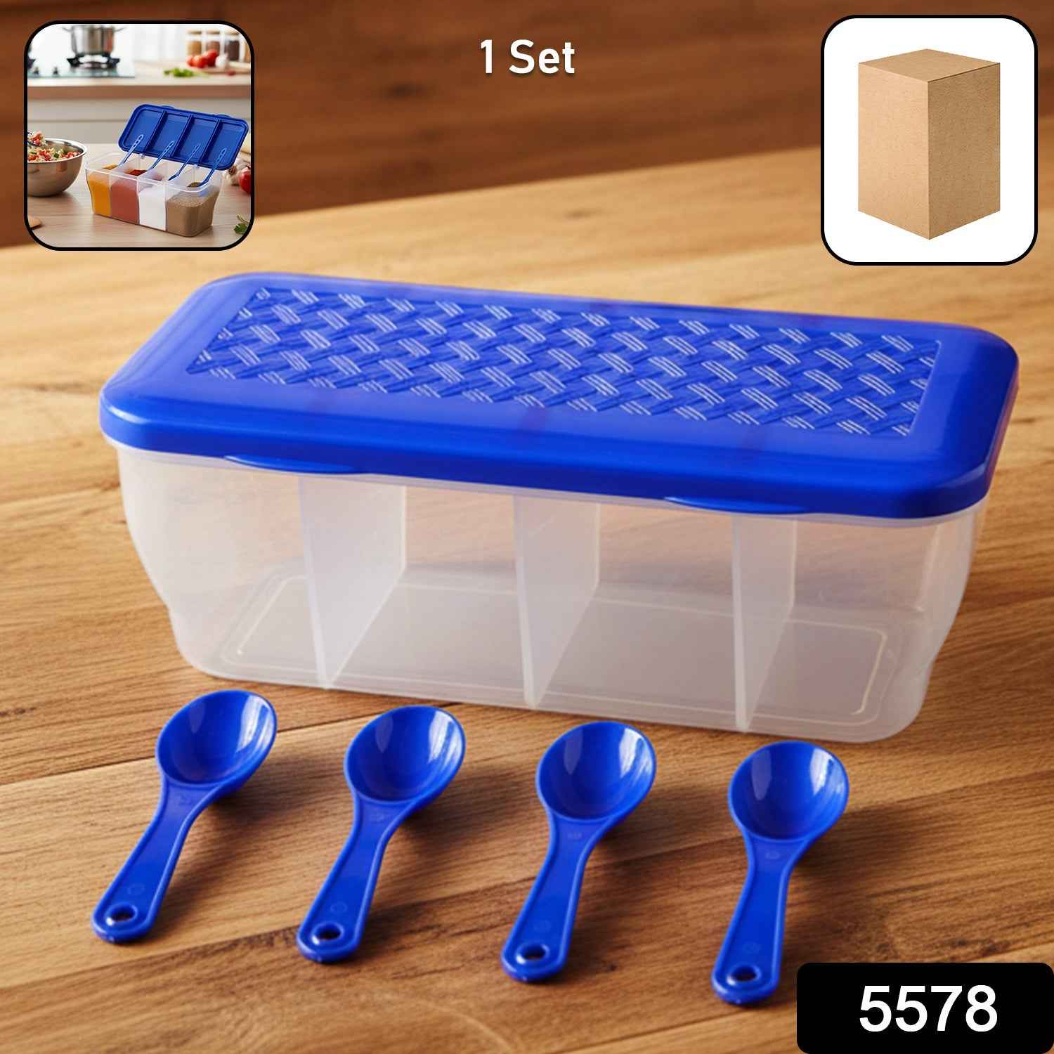 Airtight 4-Section Storage Container Ð Spice Jar with Spoons | Tidy Table