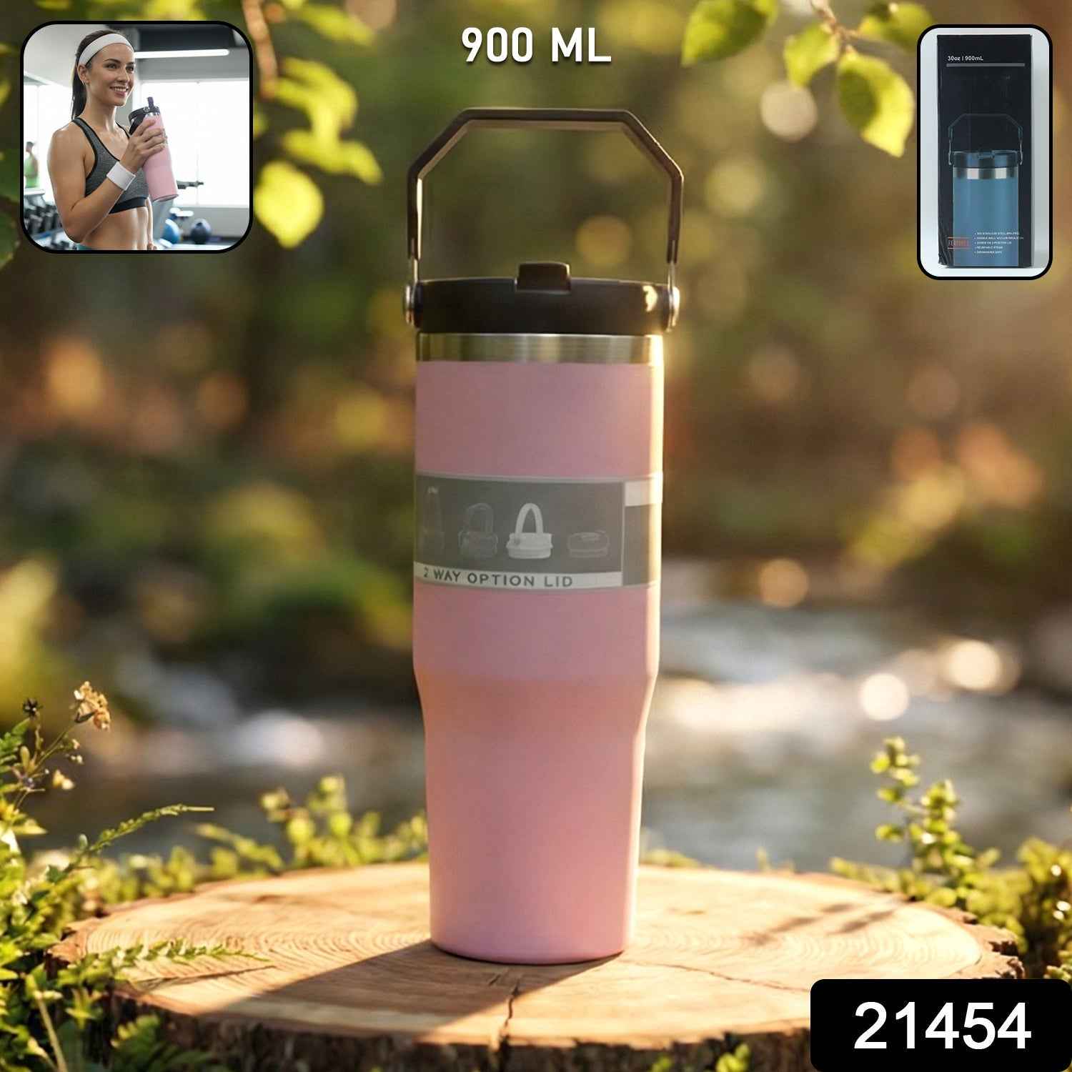 Stainless Steel Travel Tumbler – 900 ML Insulated with Handle