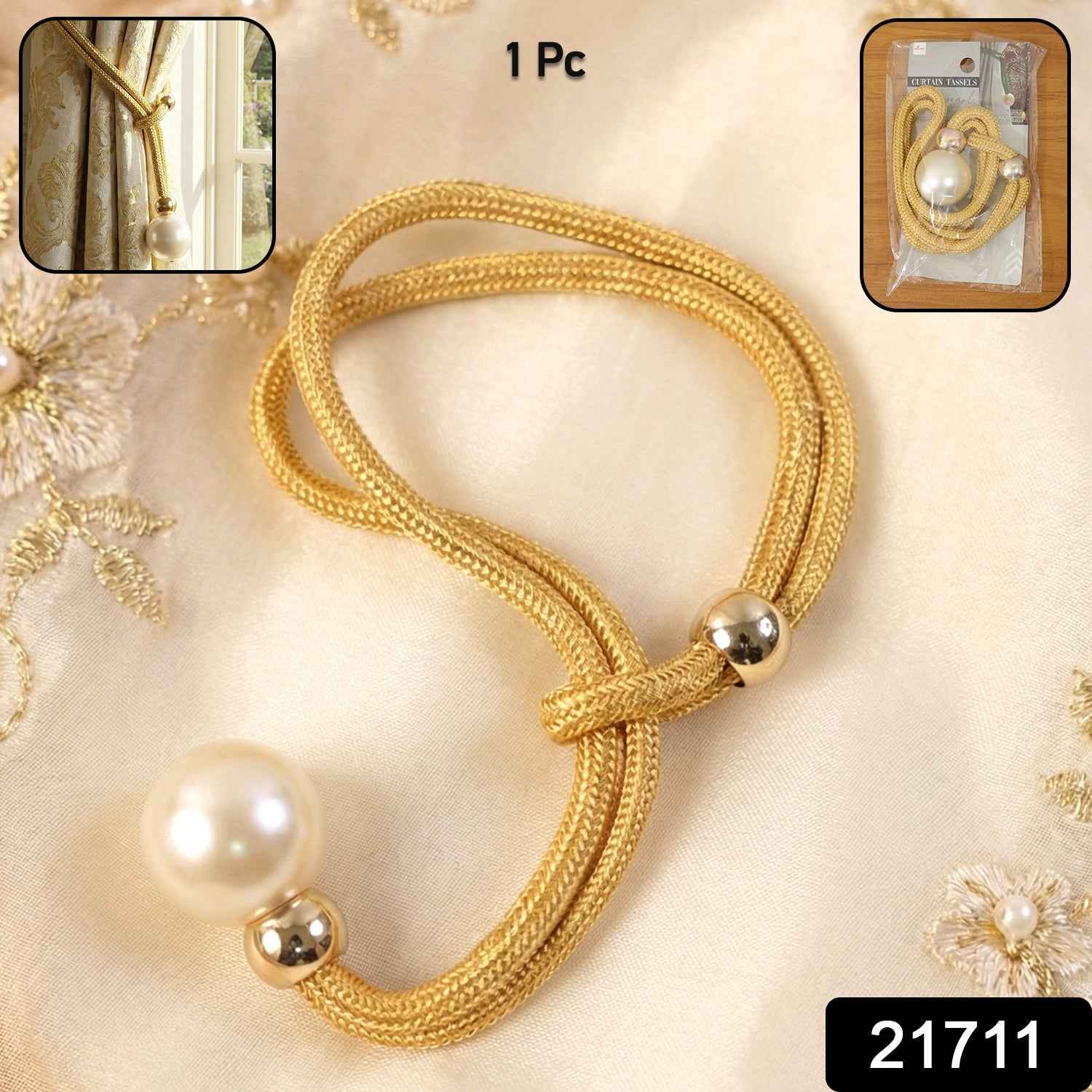 Decorative Curtain Tieback – Elegant Pearl Accent & Braided Rope