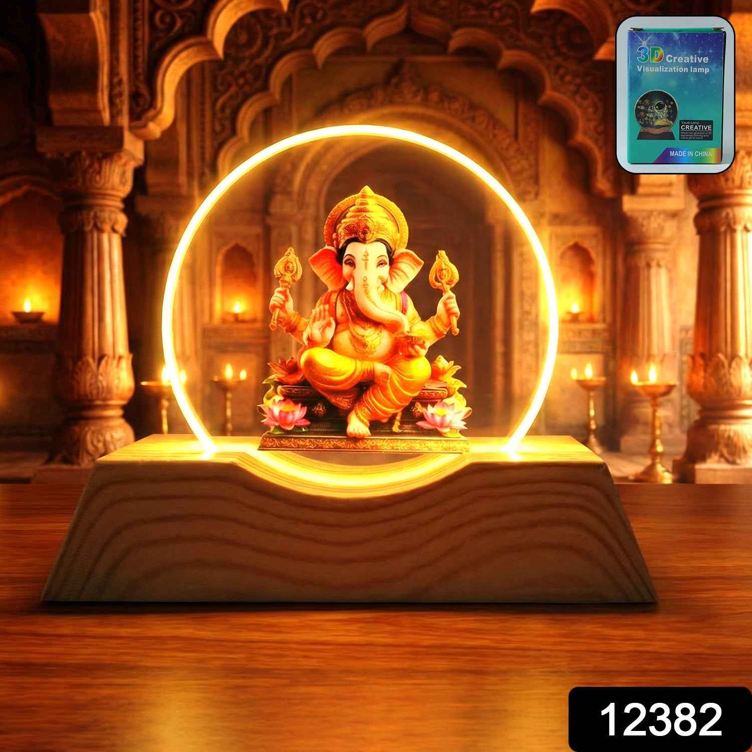 3D Lord Ganesha Acrylic LED Night Lamp – Warm Golden Glow