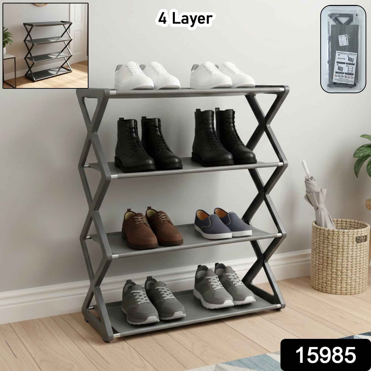 4 Layer Foldable Shoe Rack – Space-Saving Storage Solution