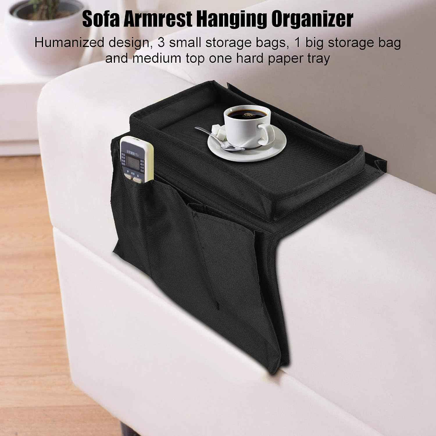 Sofa Armrest Organizer – Black Storage Caddy with Tray | Organivo