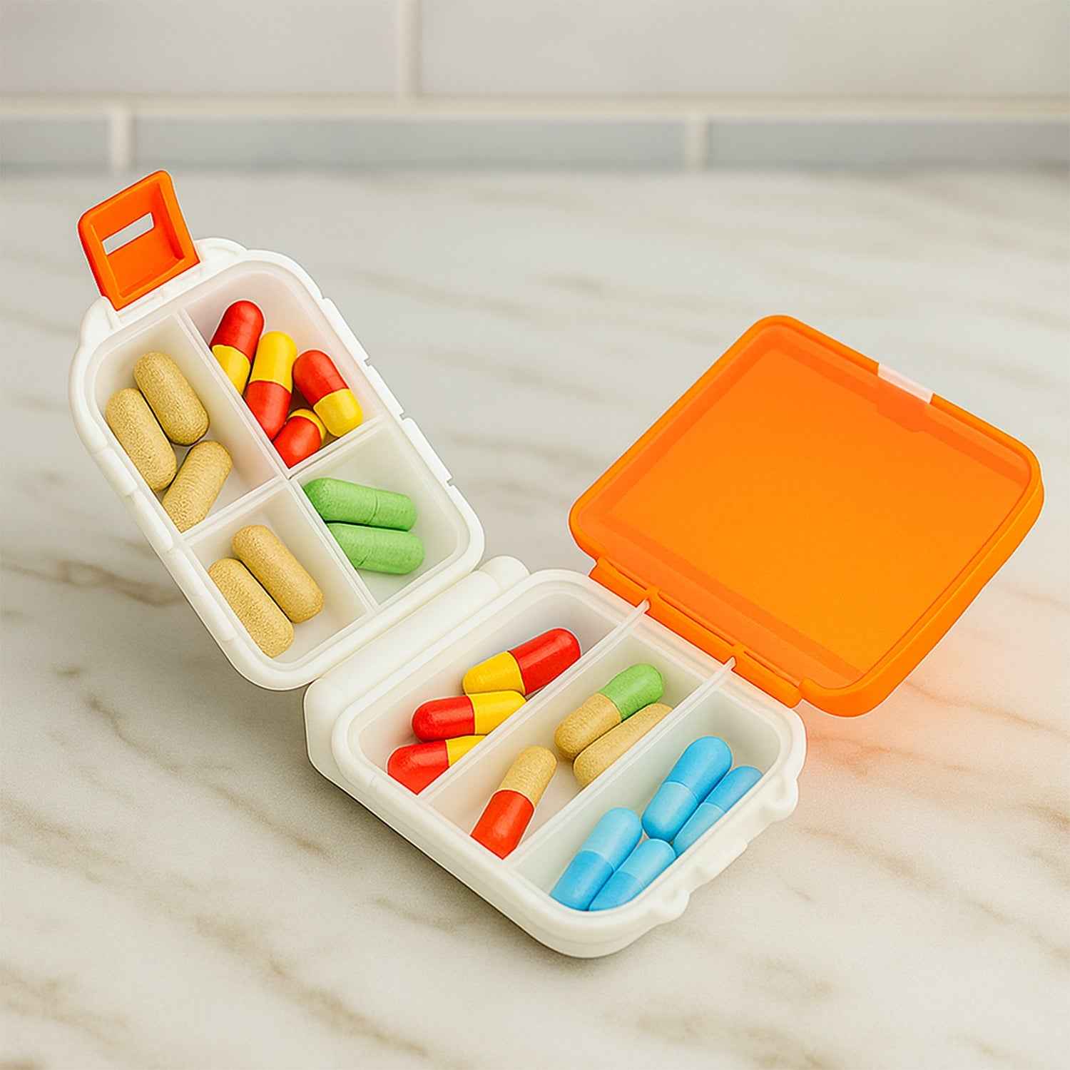Pill Organizer Box – Dual-Sided with 8 Secure Compartments