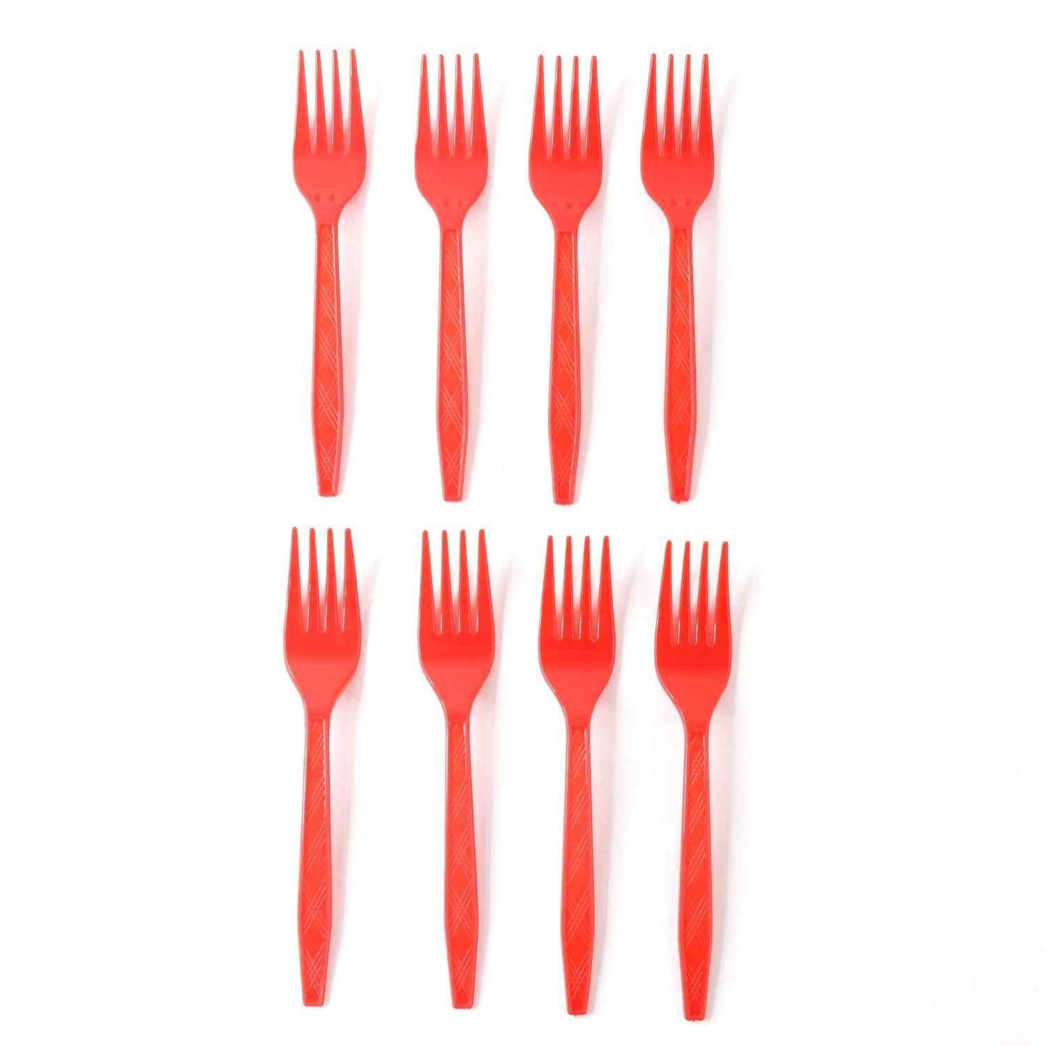 Red Disposable Plastic Forks – Durable & Reusable 8 Pack