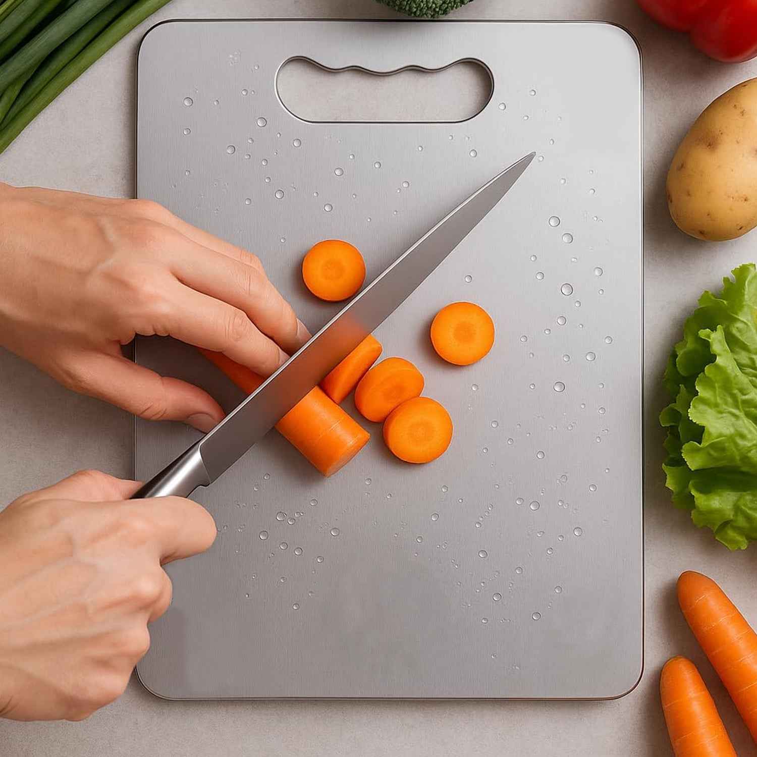 Stainless Steel Chopping Board – Durable 1.5mm Thick Cutting Surface