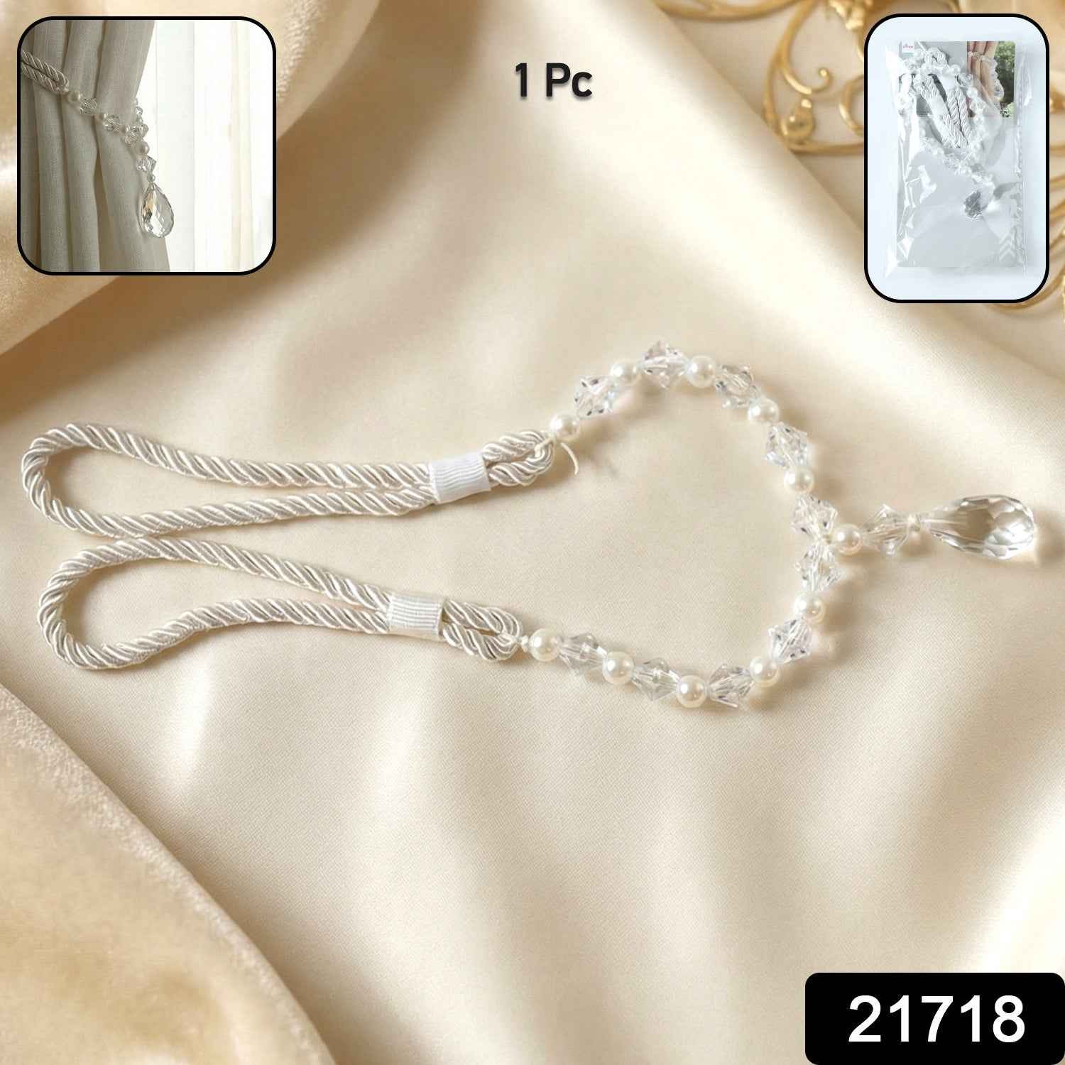 Crystal Beaded Curtain Tieback – Elegant No-Drill Window Accessory