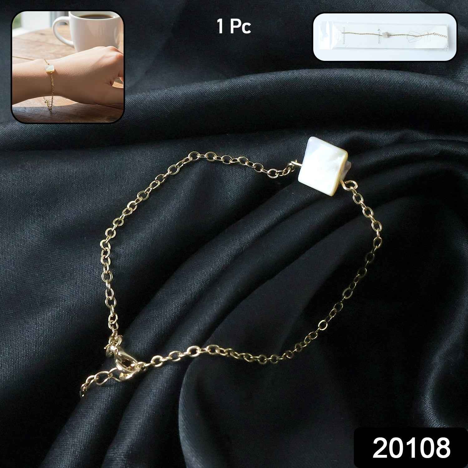 Adjustable Chain Bracelet with Square Stone Charm – Elegant Style