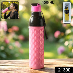 1000ML Leakproof Diamond Pattern Water Bottle – Stylish Grip
