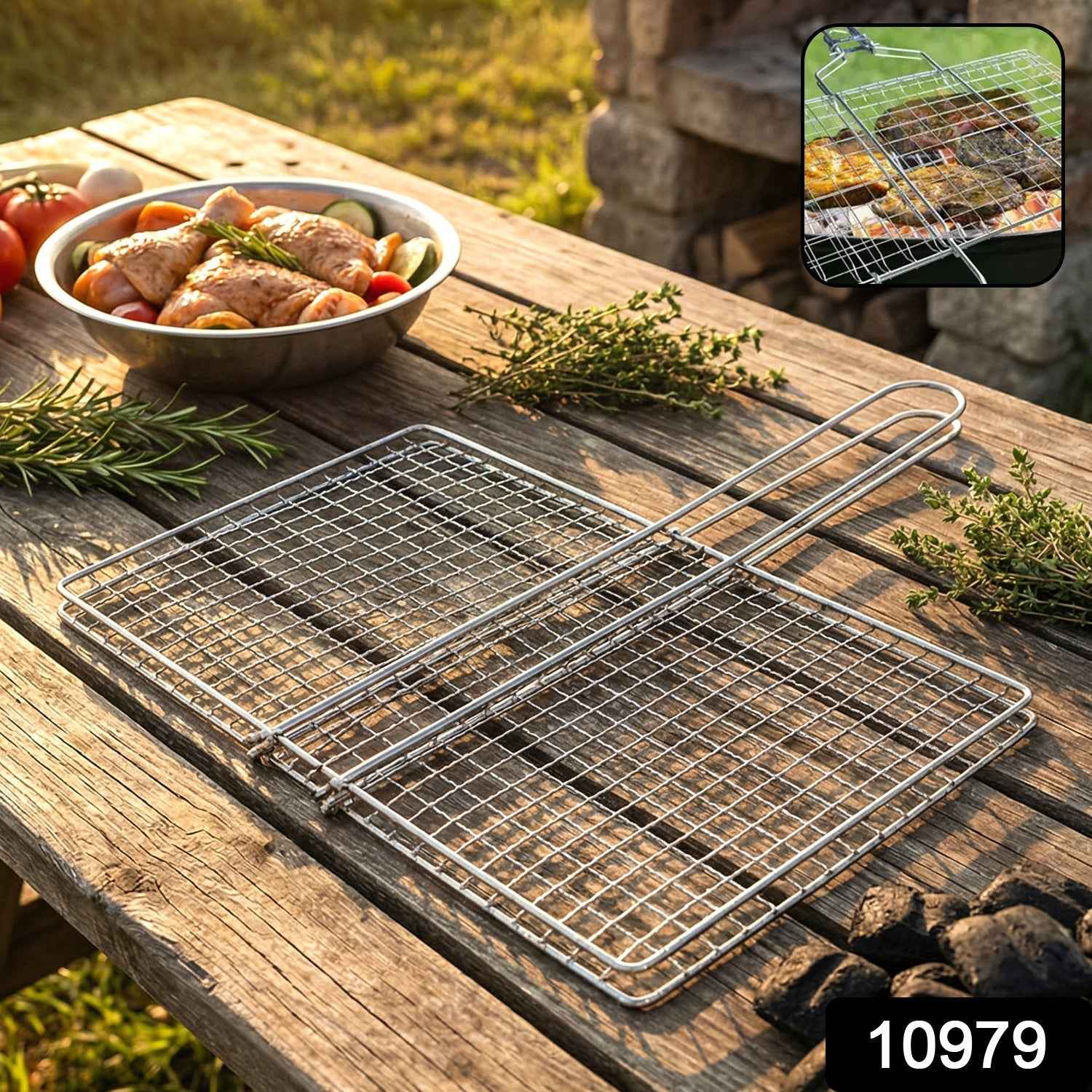 Heavy-Duty Stainless Steel BBQ Grill Basket Ð Long Handle & Durable Construction