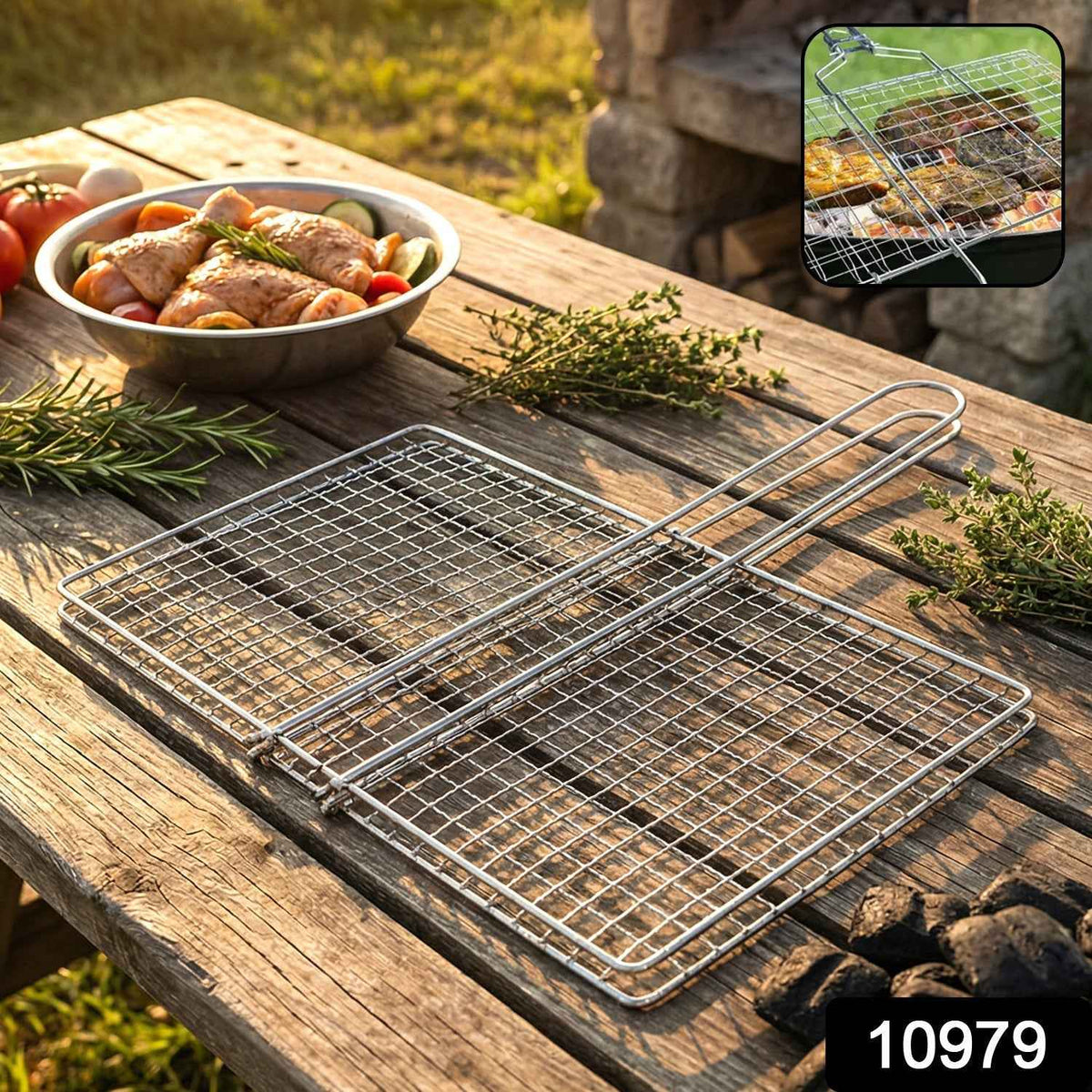 Heavy-Duty Stainless Steel BBQ Grill Basket Ð Long Handle & Durable Construction