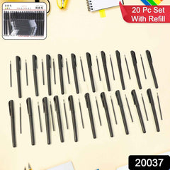 Refillable Black Marker Pen Set with 20 Pens & Extra Ink