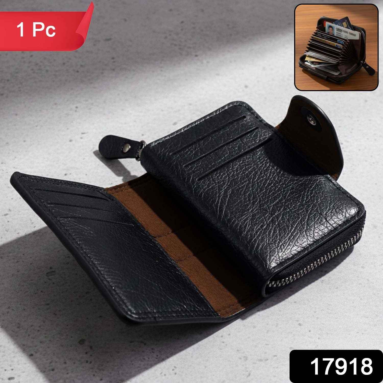 Black Zip-Around Card Holder Wallet – Secure Multi-Card Organizer