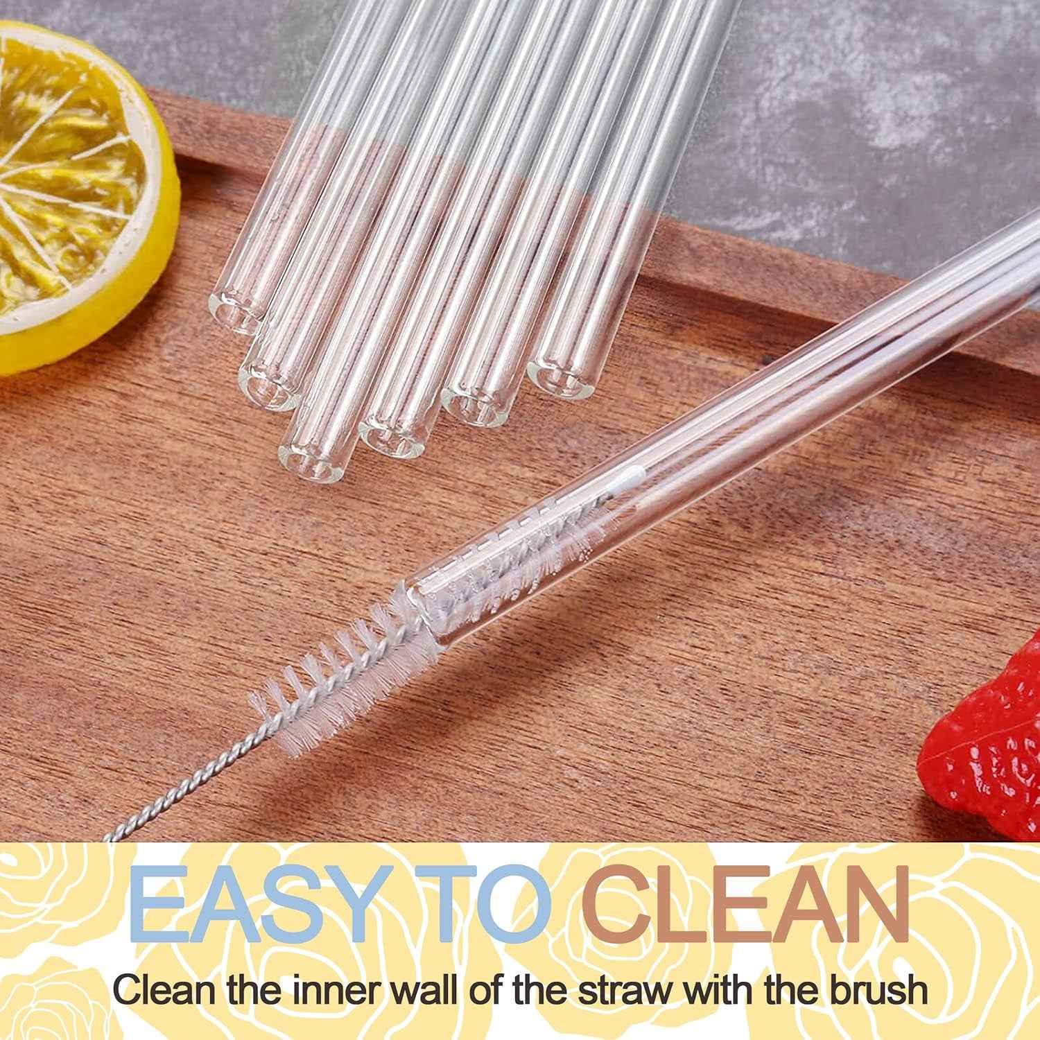 Reusable Glass Straws – Eco-Friendly Clear Drinking Set 5Pc
