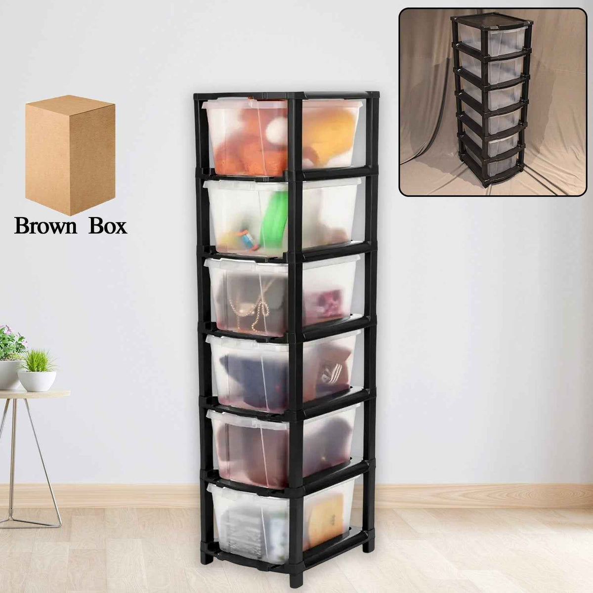 6-Layer Plastic Drawer Storage Cabinet – Transparent & Modular