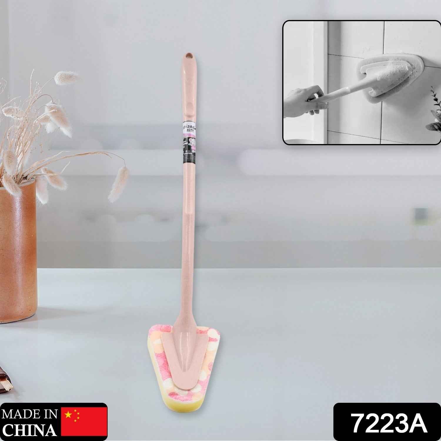 Ergonomic handle of the multipurpose cleaning brush for bathroom and kitchen.