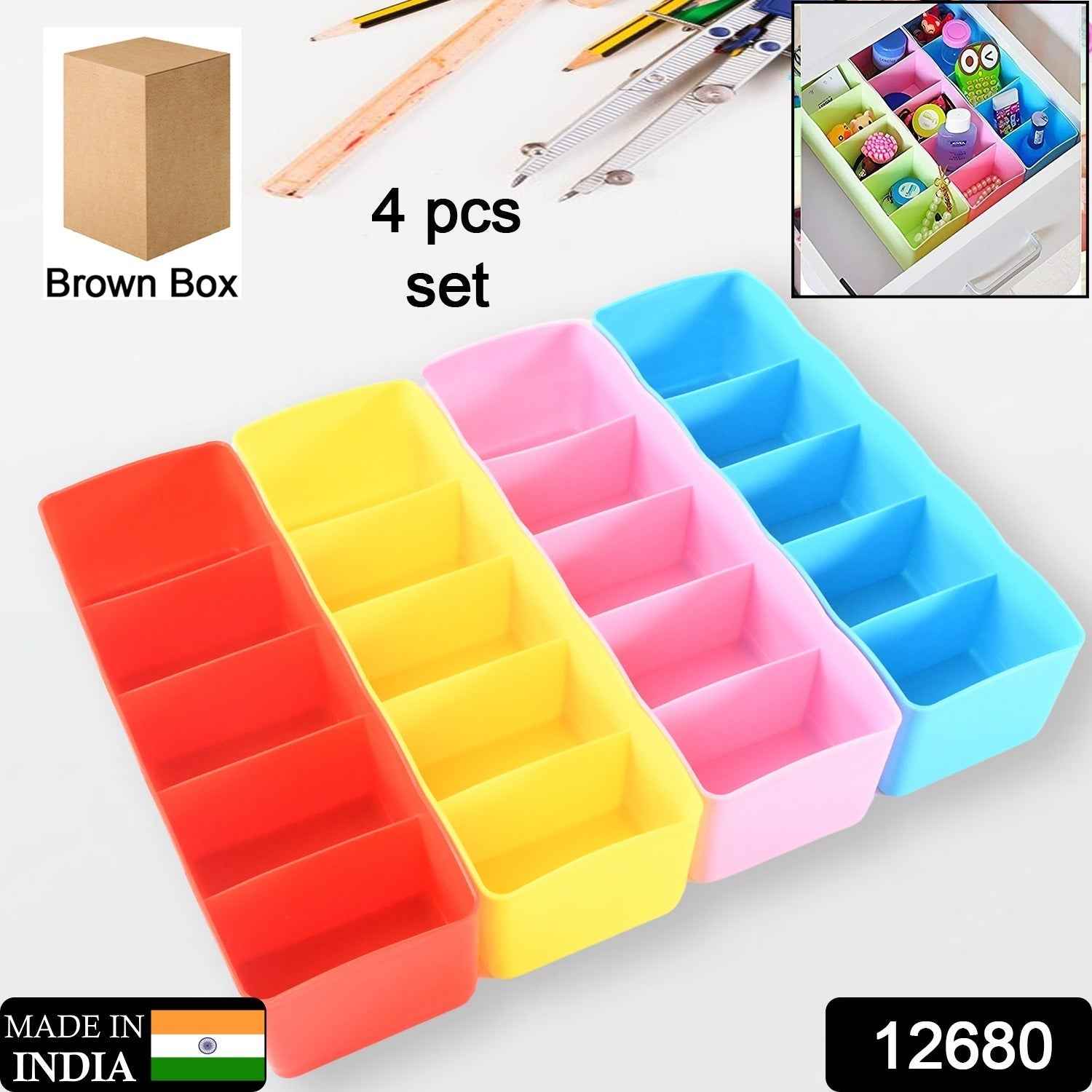 Drawer Organizer Box Set – 5 Grid Compartments (4-Piece) | Organivo