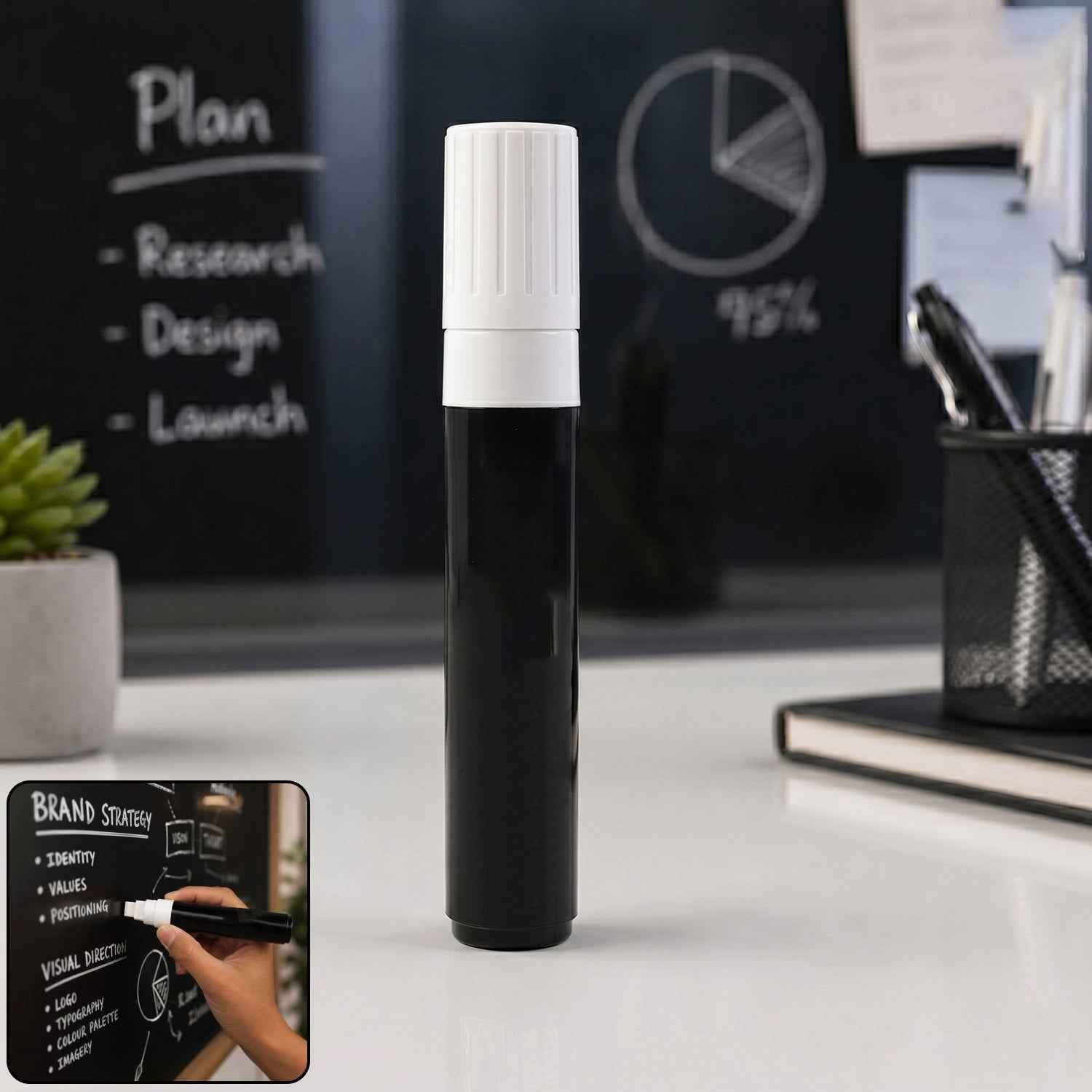 Black Chalk Marker Pen Ð Liquid Erasable for Chalkboard & Glass