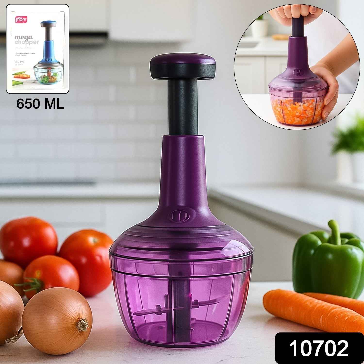 Manual Vegetable Chopper – 650 ml Push-Down Cutter