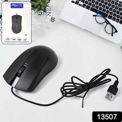 Close-up of the ergonomic Compshop X2 Wired Optical Mouse, highlighting its comfortable grip.