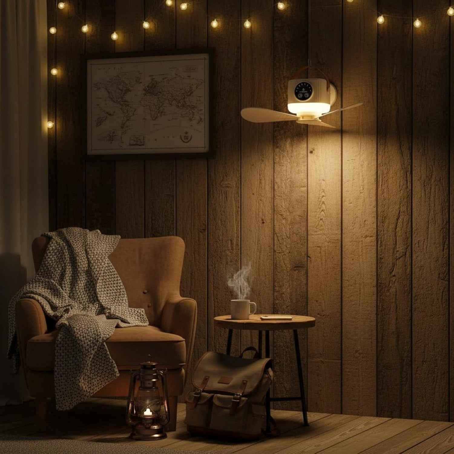 3 in 1 Rechargeable Camping Fan with LED Light Timer and Hanging Hook (1 Pc)