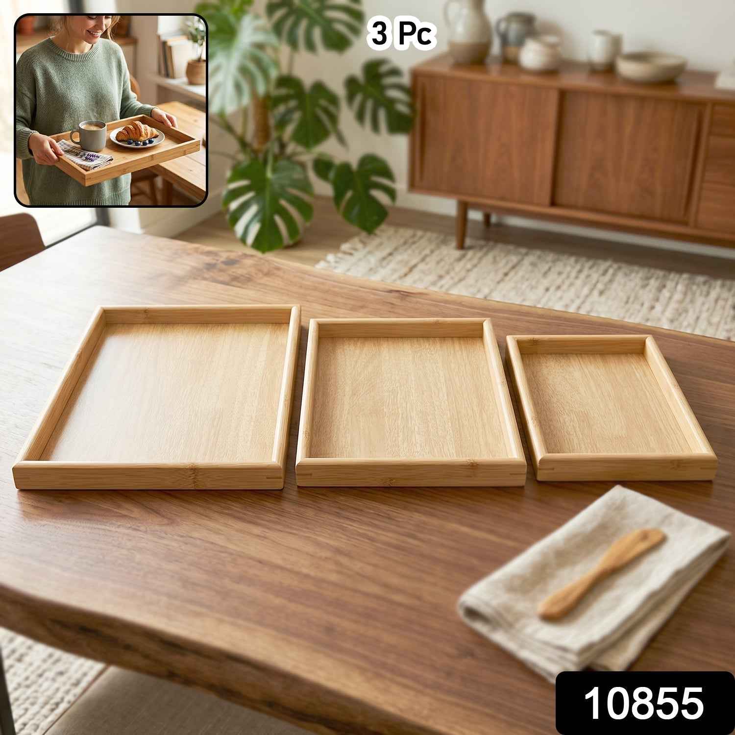 Wooden Finish Multipurpose Serving Tray Set Ð Stylish & Durable