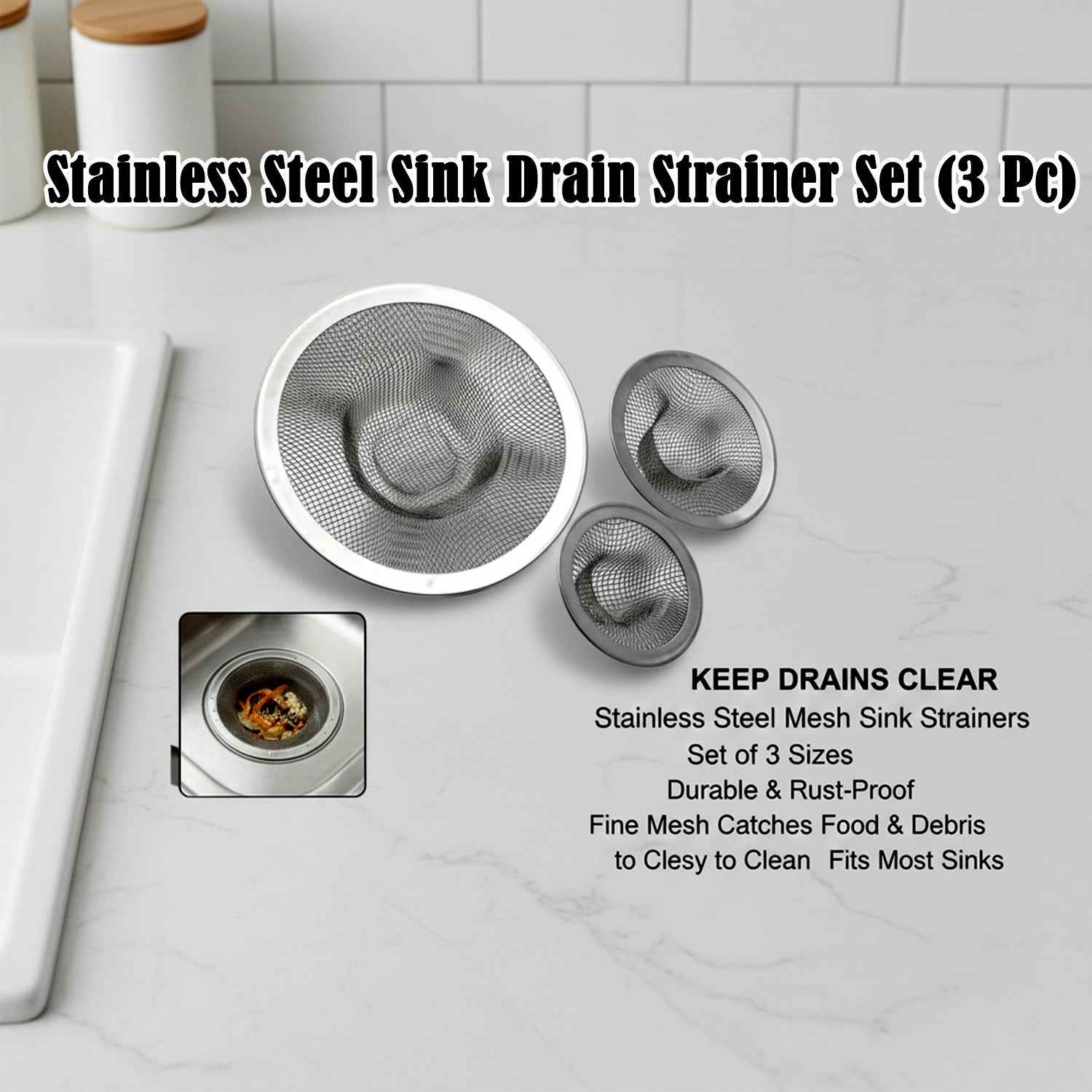 Stainless Steel Sink Drain Strainer Set – Prevents Clogs & Odors