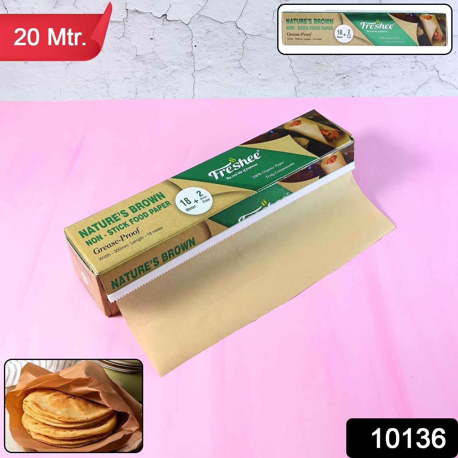 Brown Non-Stick Food Paper Roll – 20 Meters Eco-Friendly Wrap
