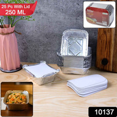 250 ml Disposable Aluminium Food Containers with Lids – Leak-Resistant Pack of 25