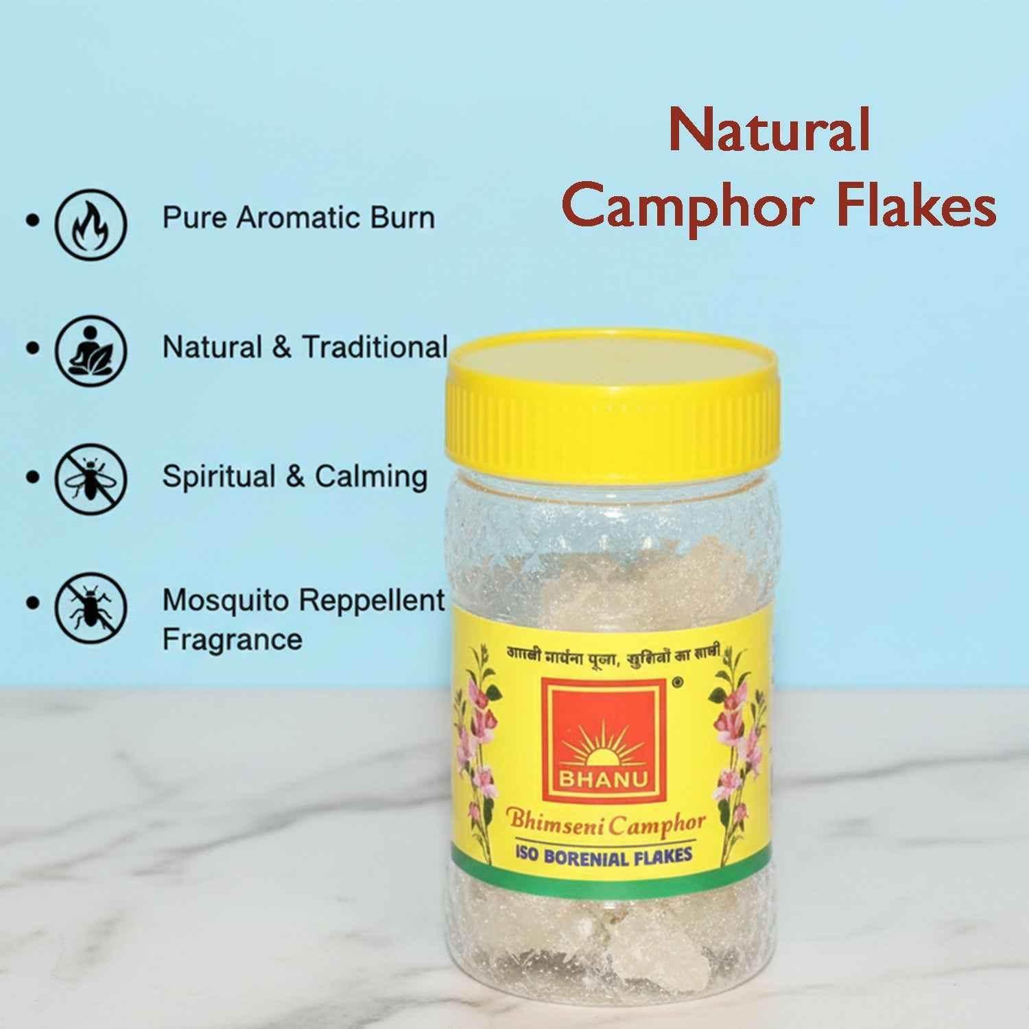 Bhimseni Camphor Flakes – Pure ISO Borneol for Pooja & Air Purification