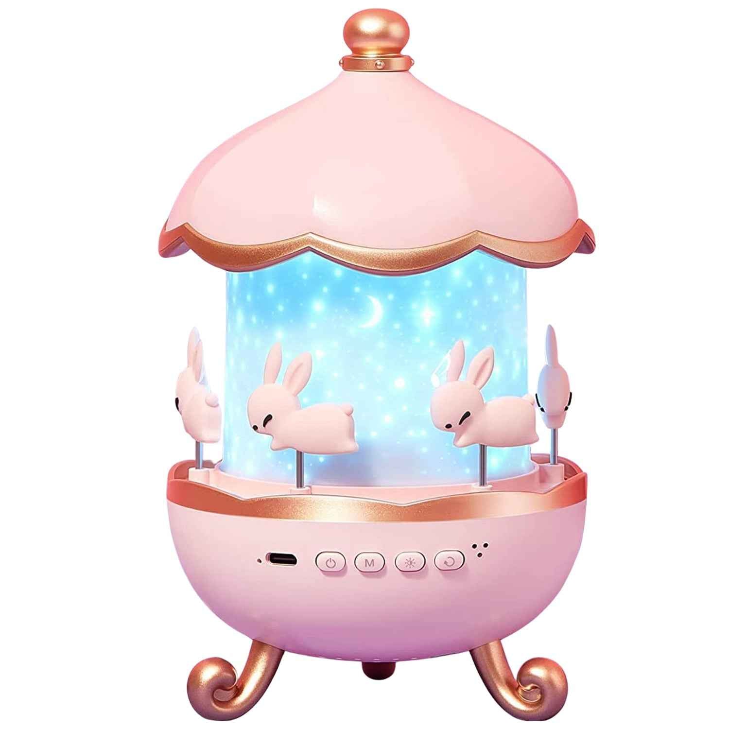 LED Rotating Night Light – Bunny Carousel with Starry Projection