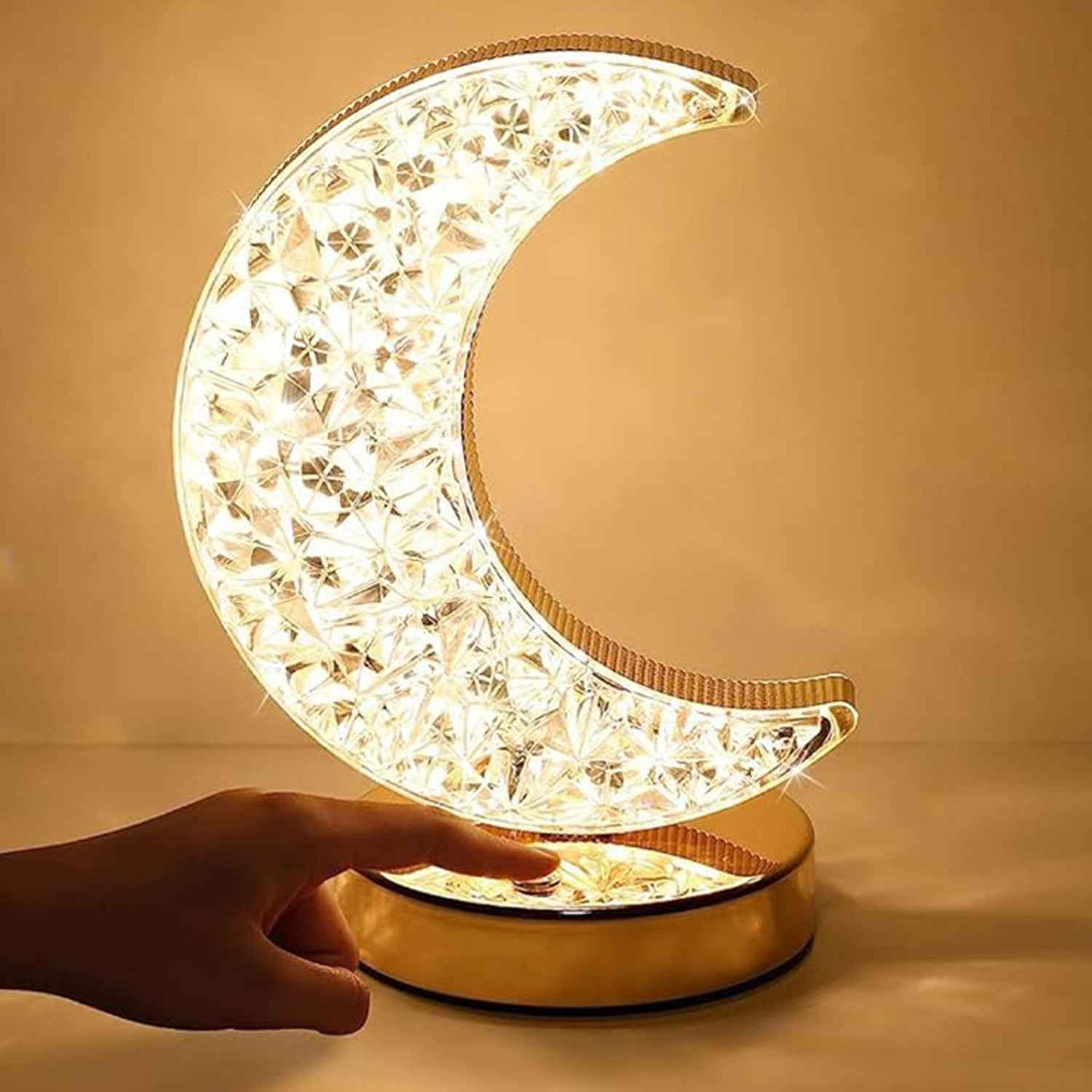 Moon Crystal Lamp – 3-Color Dimmable Touch Control | TinyTrendy