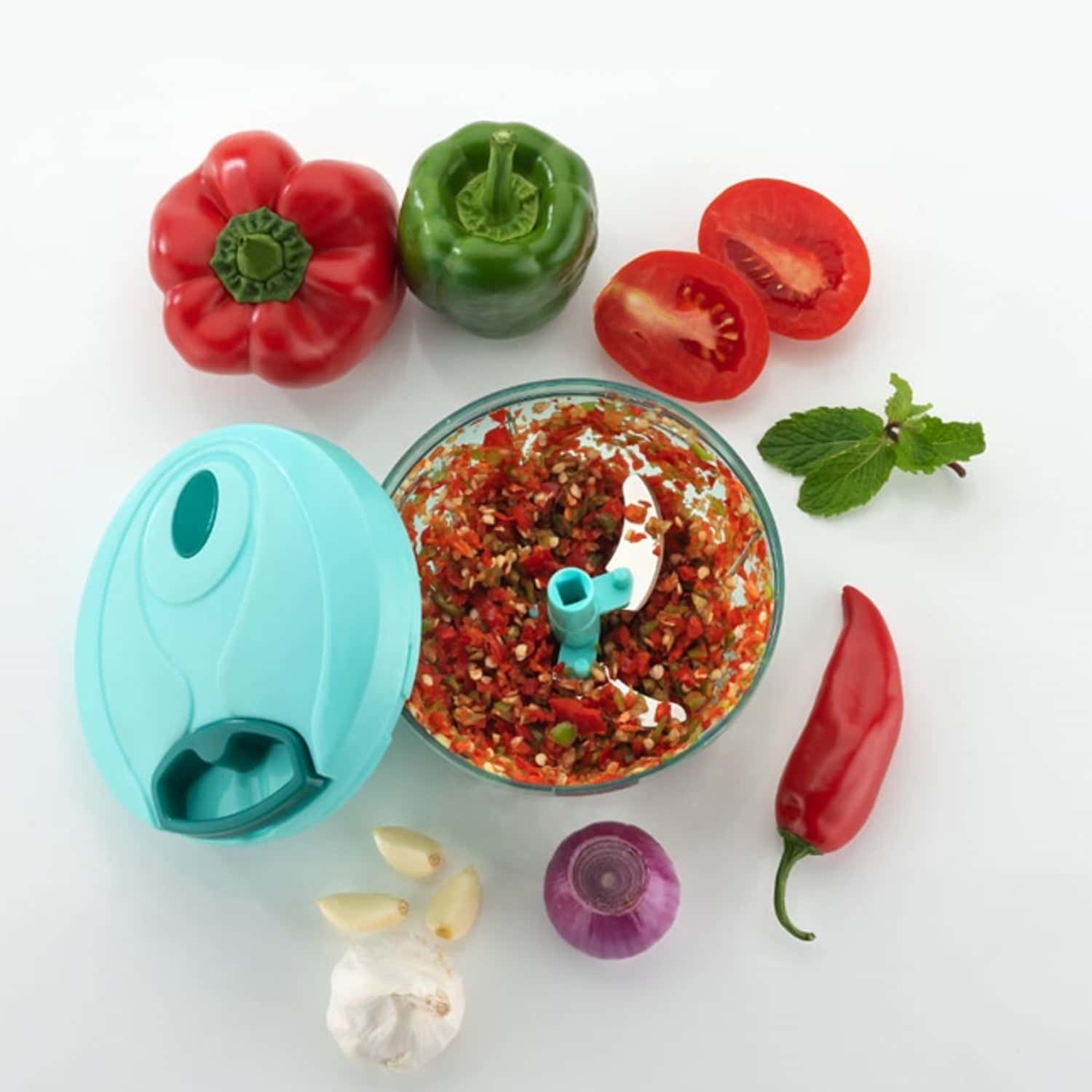 Bathora Mini Vegetable Chopper on a modern kitchen countertop, ready for use.