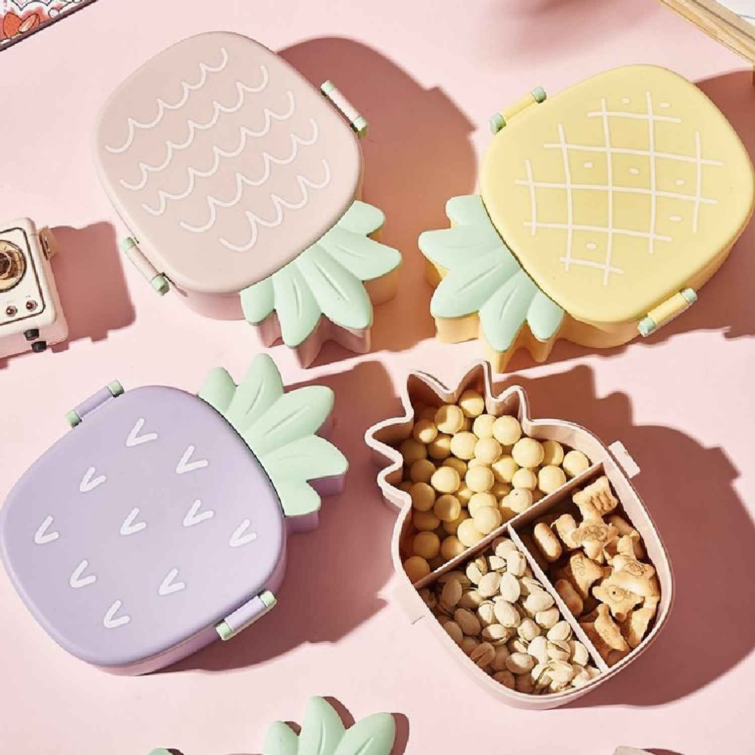 Kids Bento Lunch Box – Pineapple Design, Fork & Spoon | Lunchie Bunchie