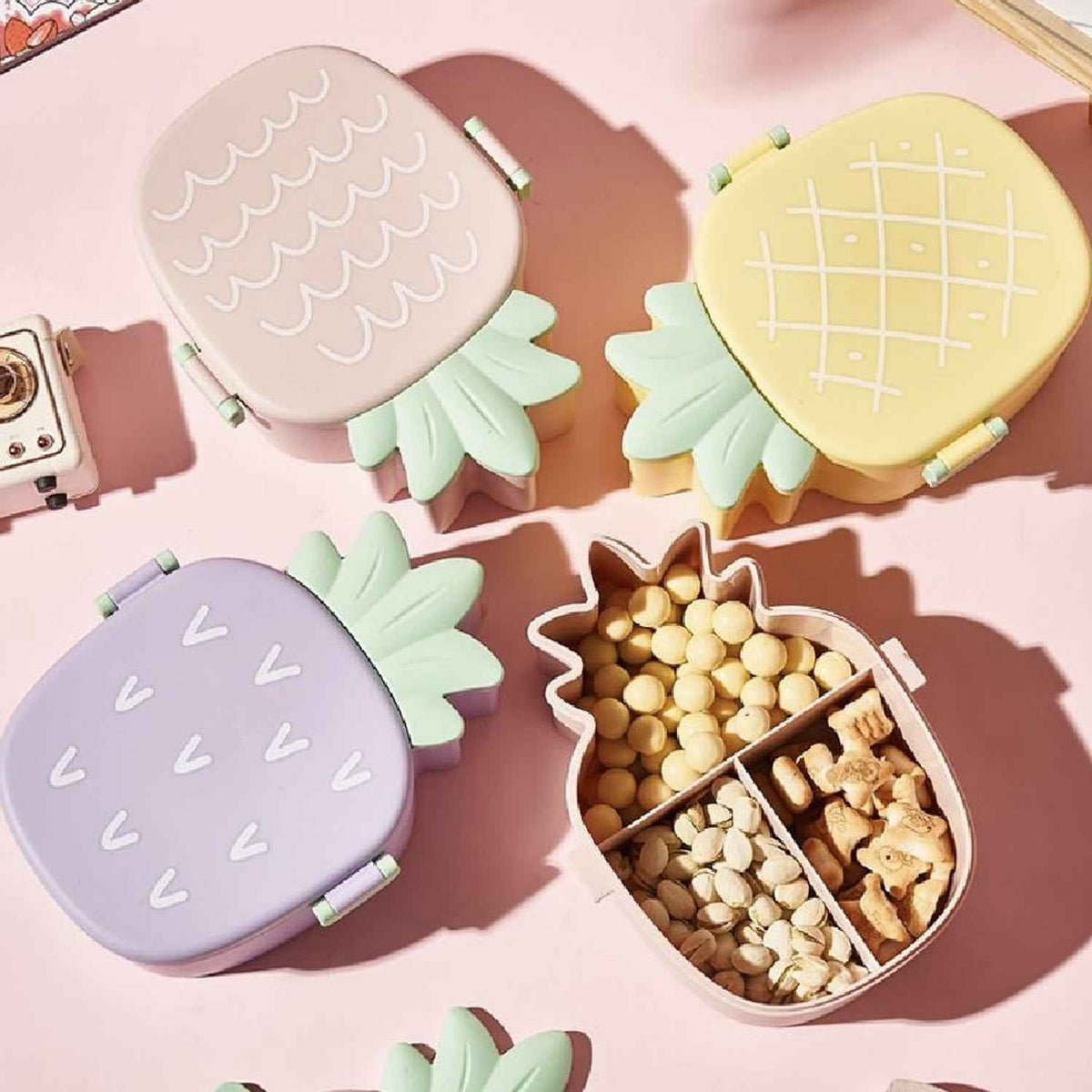 Kids Bento Lunch Box – Pineapple Design, Fork & Spoon | Lunchie Bunchie