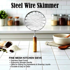 Stainless Steel Wire Skimmer – Heat-Resistant Wooden Handle