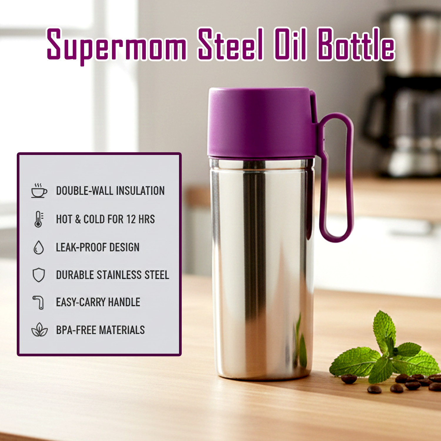 Stainless Steel Oil Pourer – 750ml Anti-Drip Dispenser