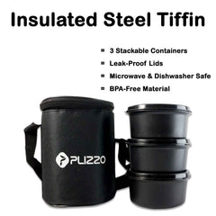 Insulated Stainless Steel Tiffin Lunch Box – 3 Containers with Carry Bag
