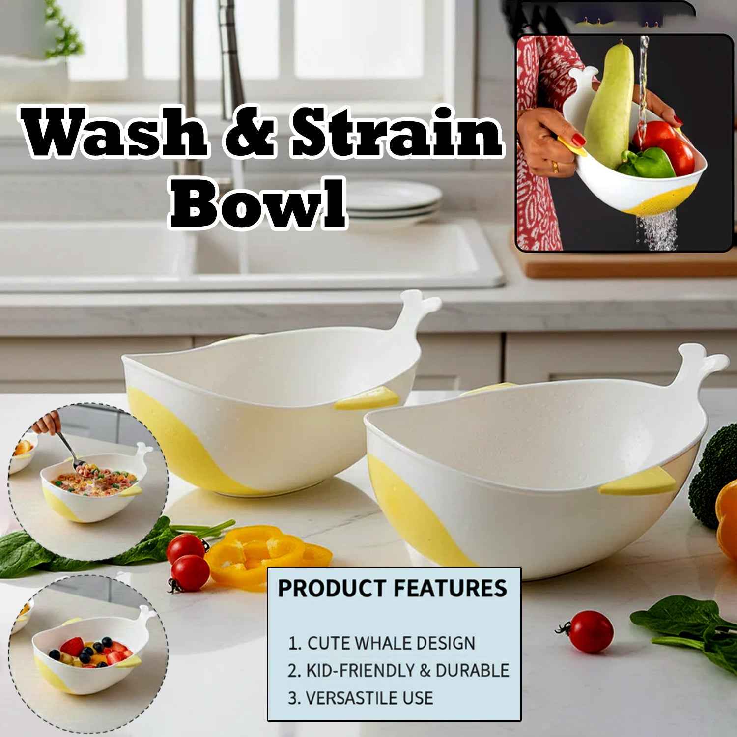 Rice Washing Bowl & Strainer 2 Pc – Multipurpose Kitchen Tool