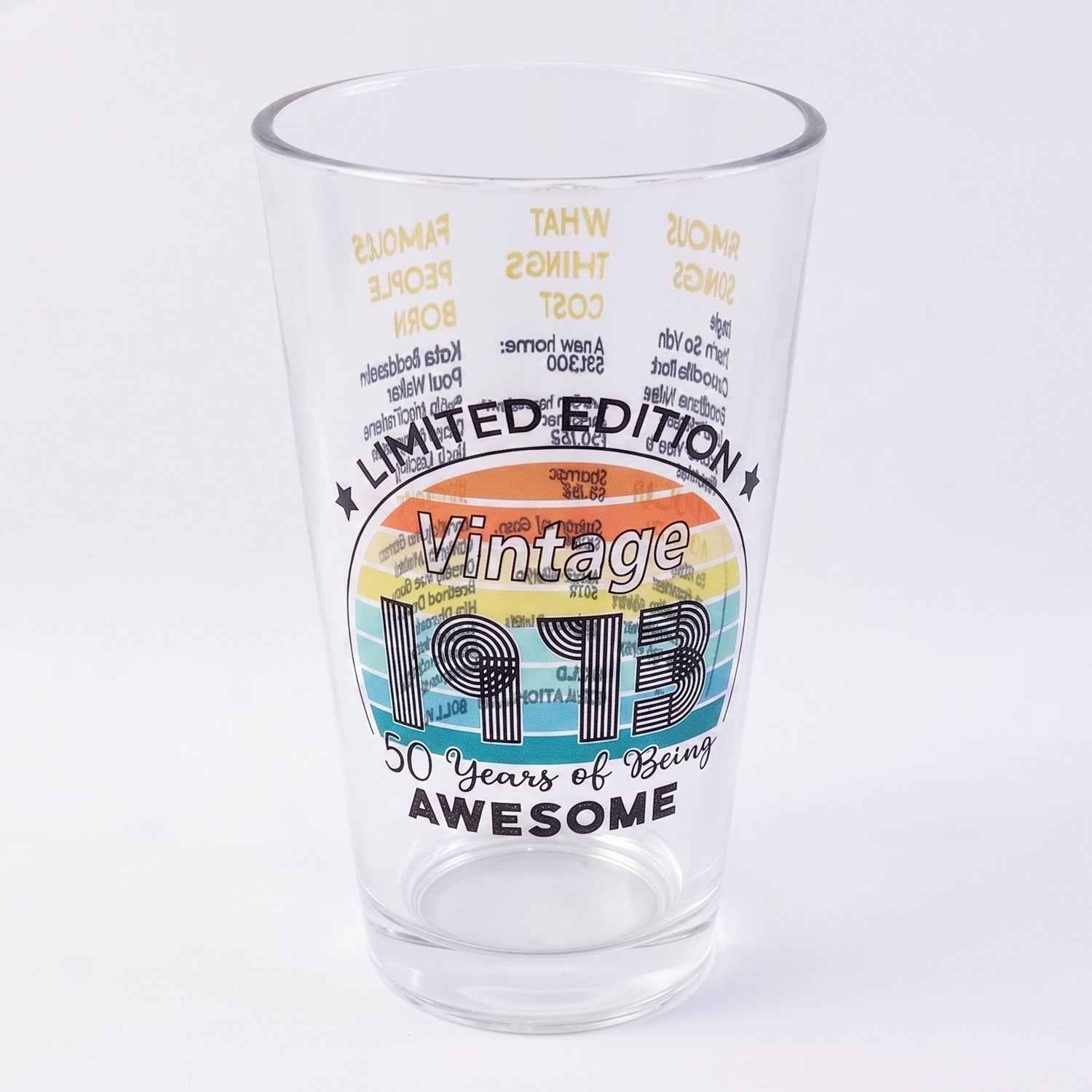 Printed Vintage Trivia Drinking Glass Ð Unique Novelty Gift