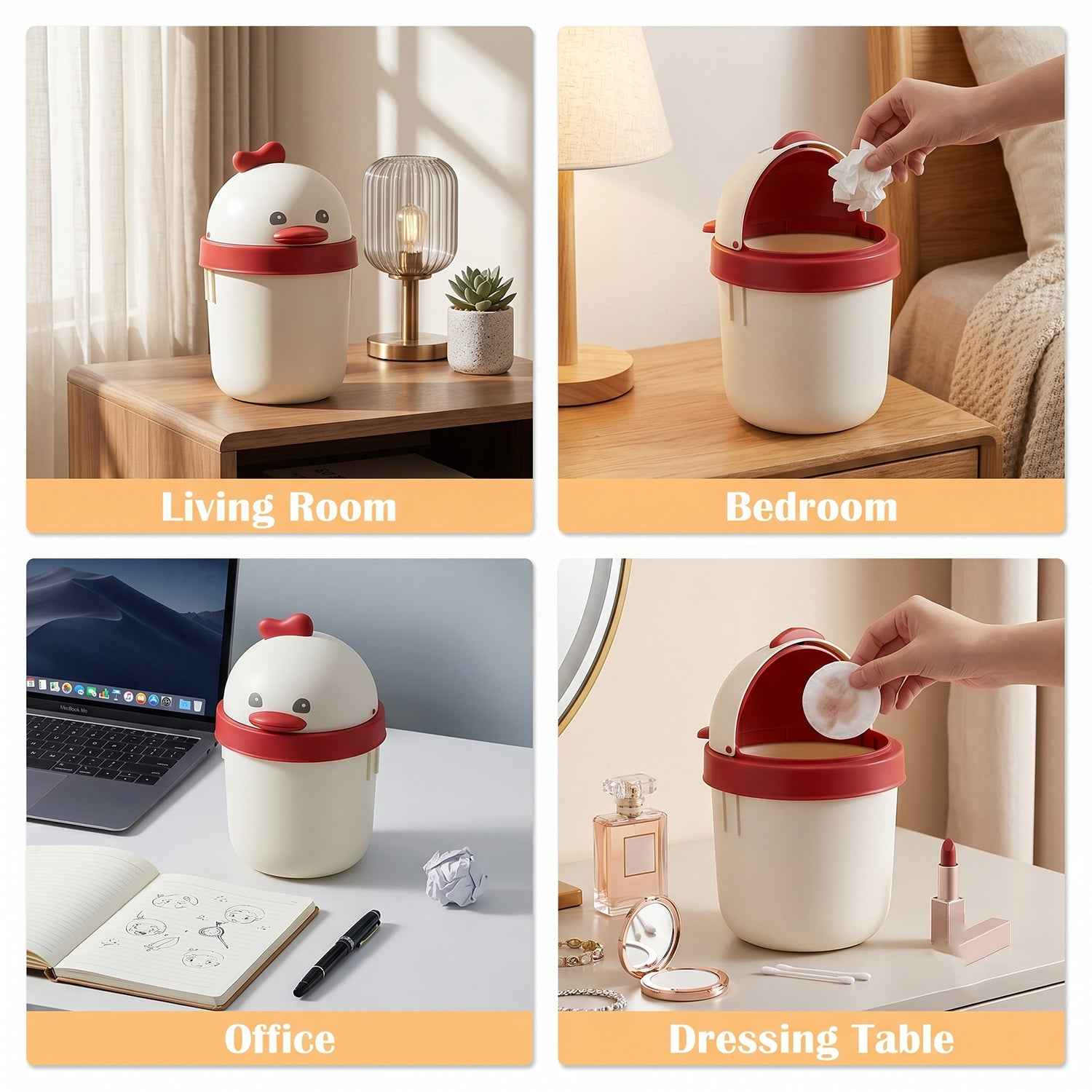 Mini Desktop Trash Can with Lid Ð Cute Chick Design for Office & Home