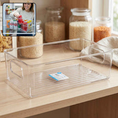 Plastic Storage Box Organizer with Handles Ð Clear & Space-saving