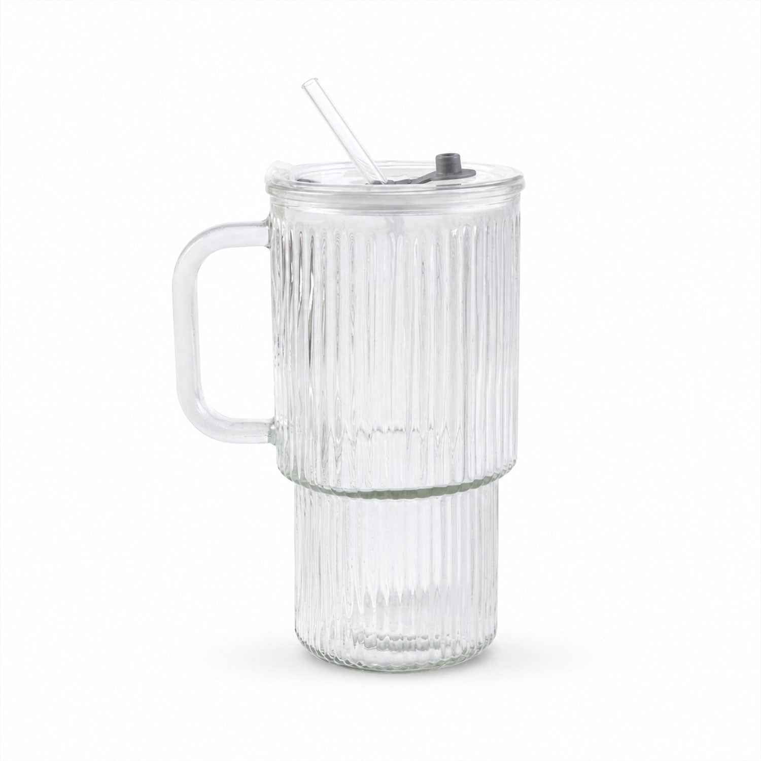 Glass Tumbler with Lid Ð Large 700ml Capacity with Handle for Cold Beverages