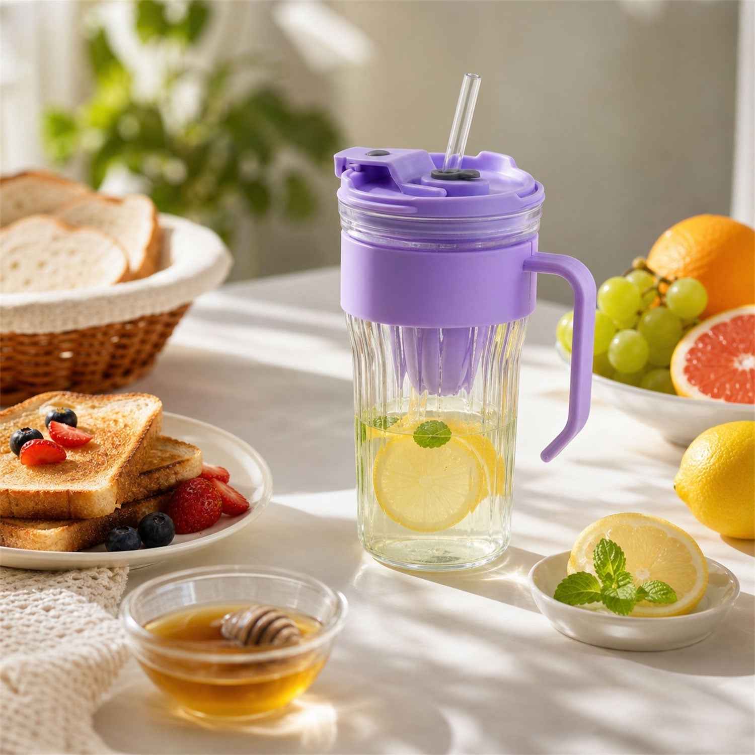 Glass Tumbler with Lid Ð Reusable, Stylish Cold Beverage Mug